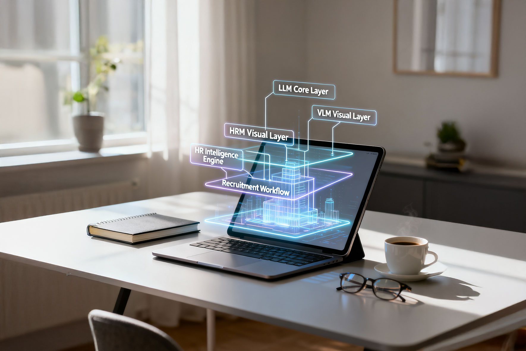 LLM ve VLM destekli CV analiz motorunu anlatan yapay zekâ konsept görseli